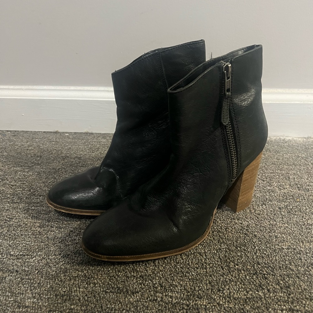 Studio W Black Leather Heeled Ankle Boots Size 6 US